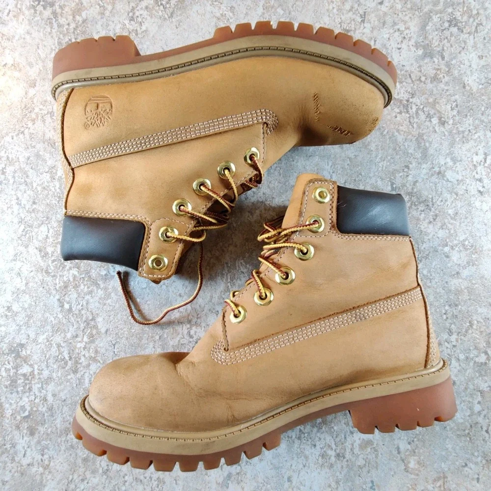 Timberland 6 Inch Leather Waterproof Boots 12909 Wheat Nubuck Youth Size 4‎